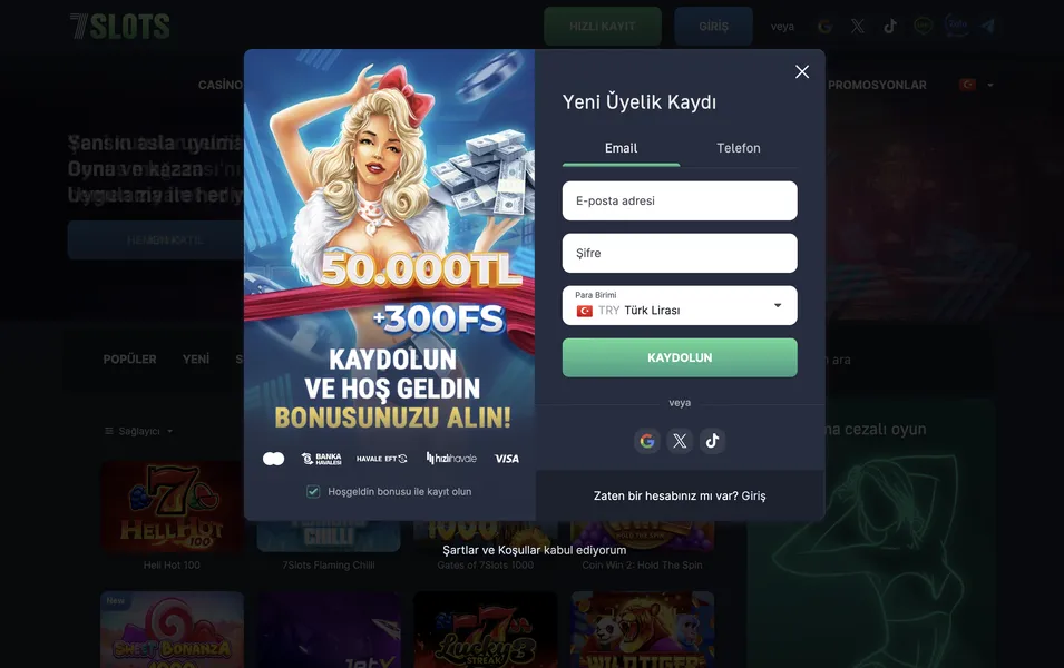 7Slots'ta hesap oluşturma adımları